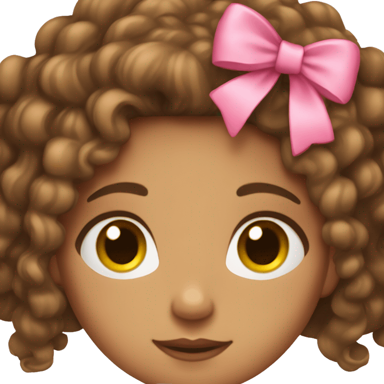 tan girl with brown curly hair and brown eyes with a pink bow in her hair emoji