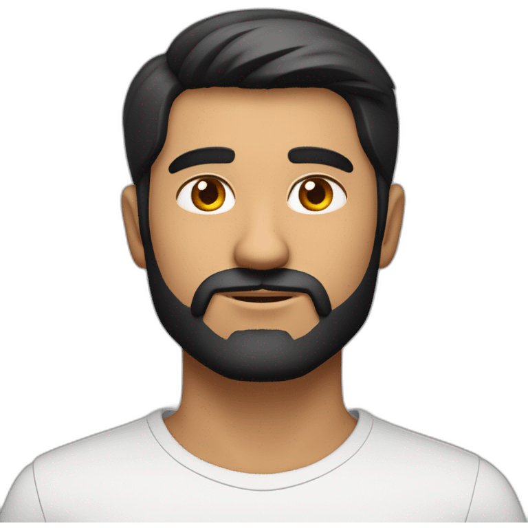 Indian white tan skin man developer in plain white shirt with sleeve up and nice medium length short black hair and beard close up profile image emoji