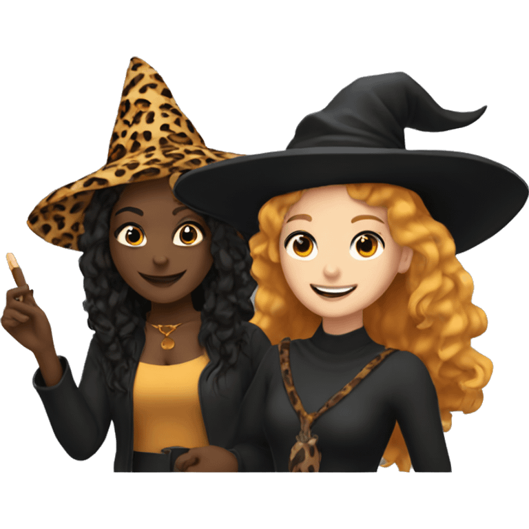 Witch and leopard girl selfie emoji