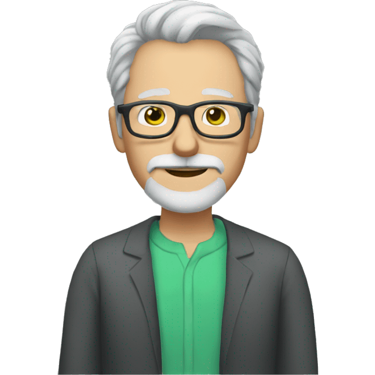 Mature man with gray hair and beard and glasses green eyes emoji