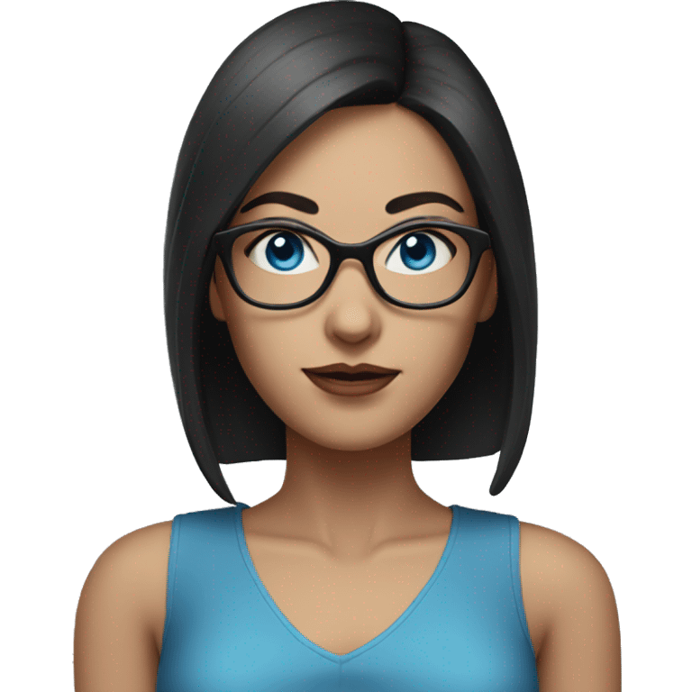 a woman with blue eyes and dark short hair realism with glasses emoji