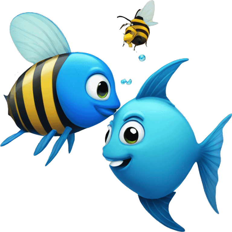 Blue fish and bee kissing emoji