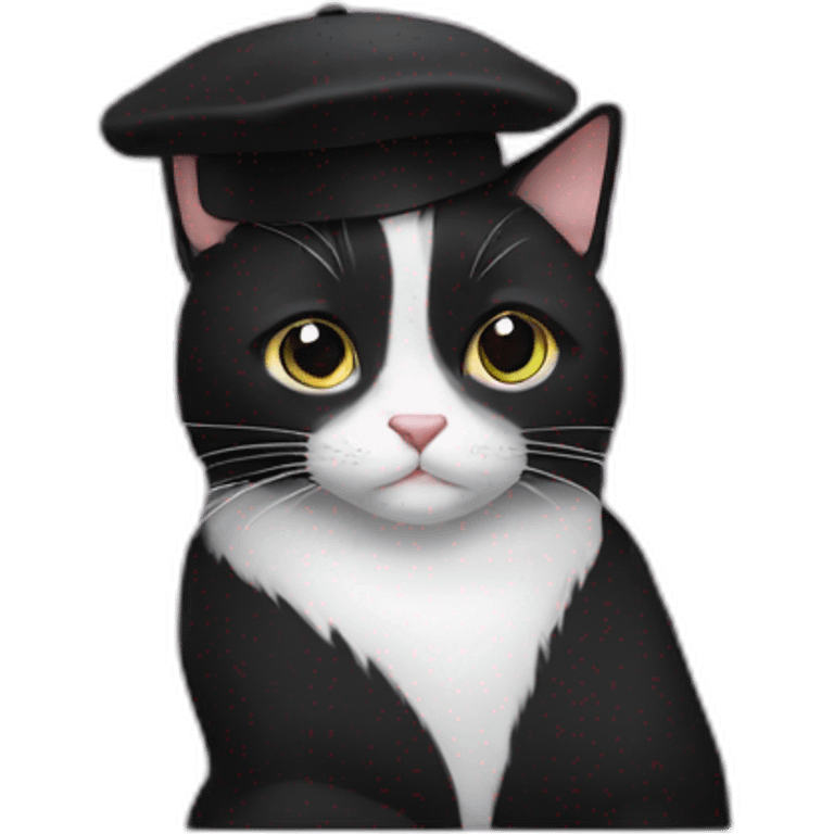 tuxedo cat wearing classy black beret emoji