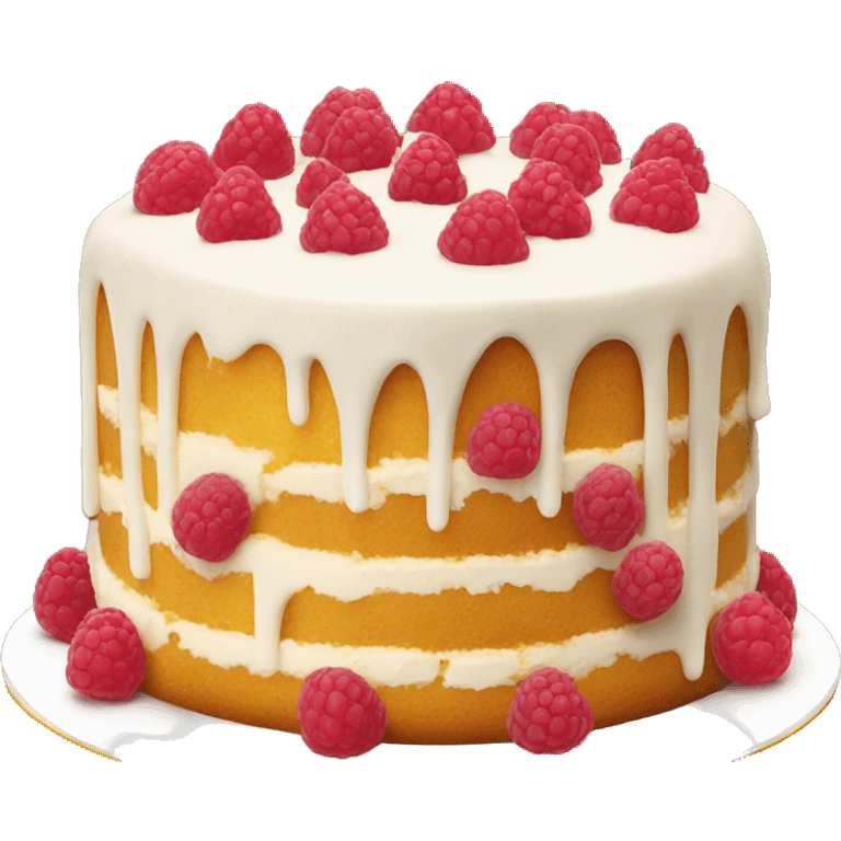 vanilla cake with white frosting and raspberries emoji