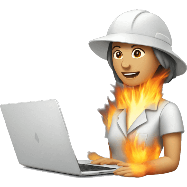 female technologist laptop on fire emoji