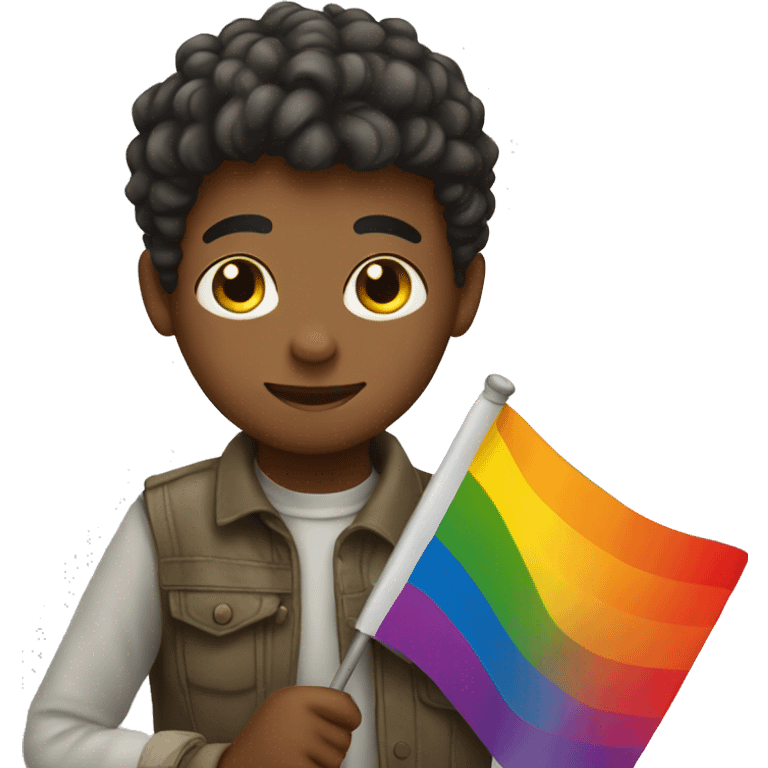 a boy holding a gay flag emoji