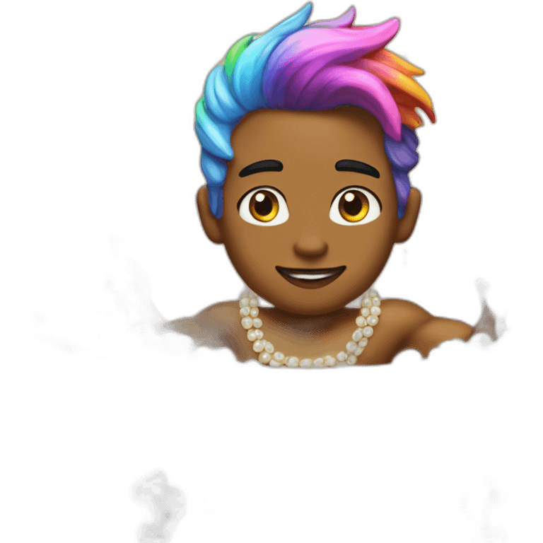 posh-muscle-boy-with-pearl-necklace-and-rainbow-unicorn-hair-in-golden-bathtub emoji