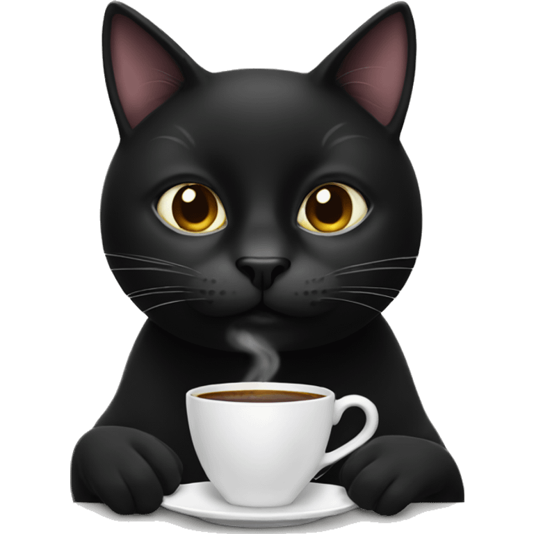 Black cat sipping coffee  emoji