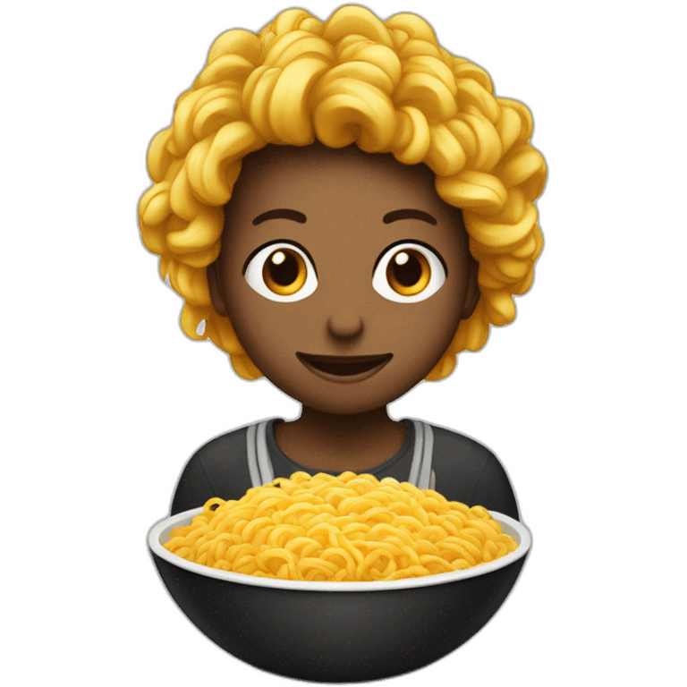 Personne noir avec cheveux crépu qui mange des ramens dans un bol emoji