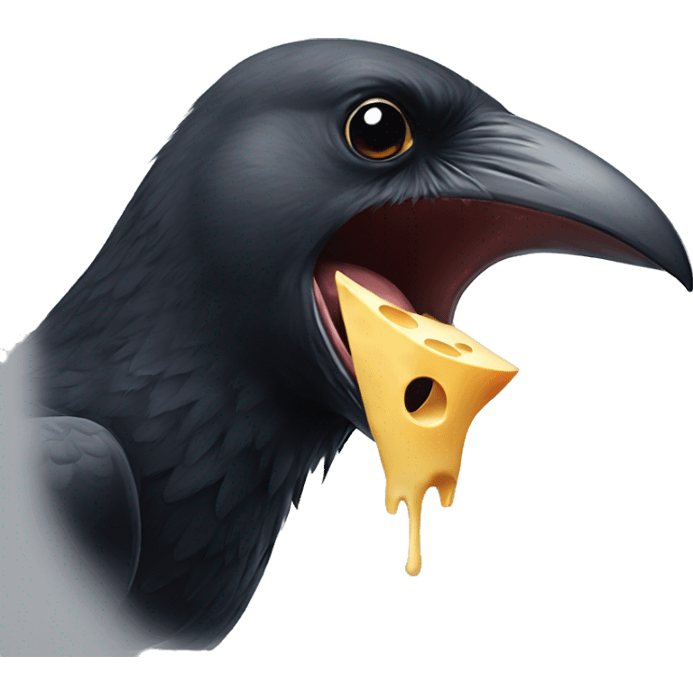 A crow drops a piece of cheese from its mouth emoji