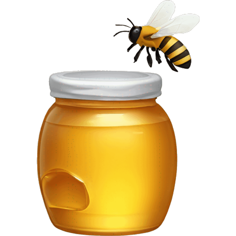 A jar of honey with a plain bottle and a honey bee emoji