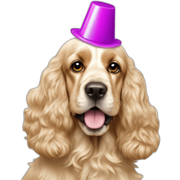 english golden cocker spaniel with curly fur with party hat emoji