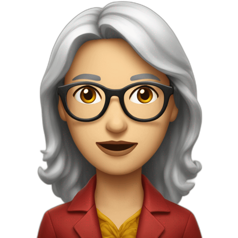 Leona mayor, con lentes muy Rojos y redondos alegre emoji