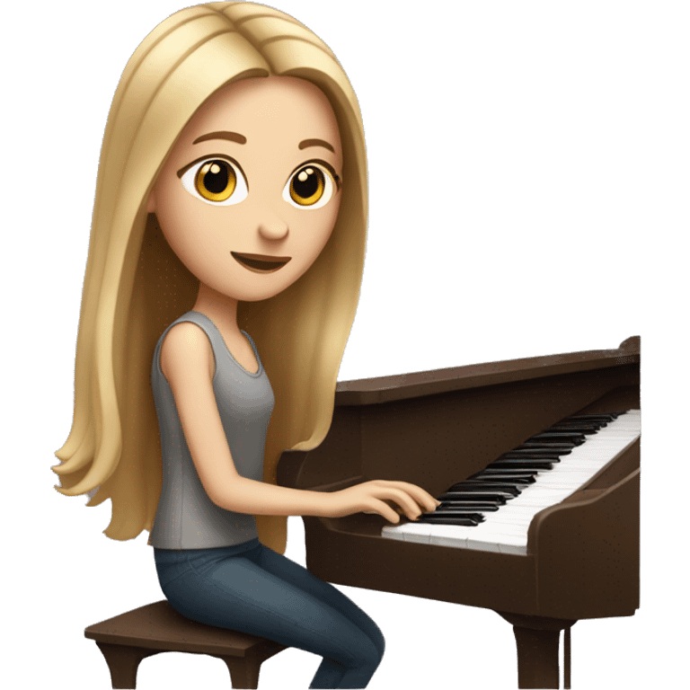 White girl with long brown hair with blonde highlights playing piano emoji