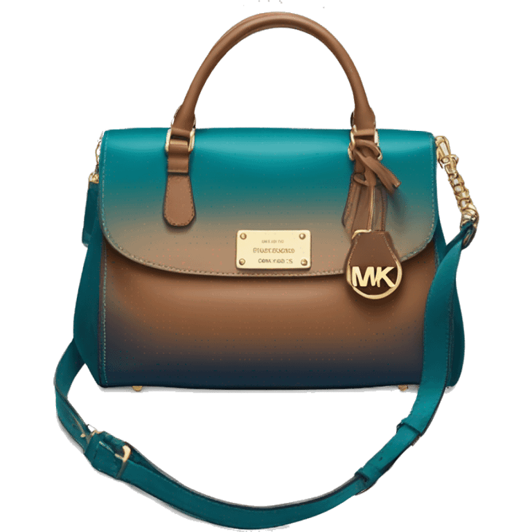 Realistic dark teal blue to tan brown ombre michael kors satchel purse. emoji