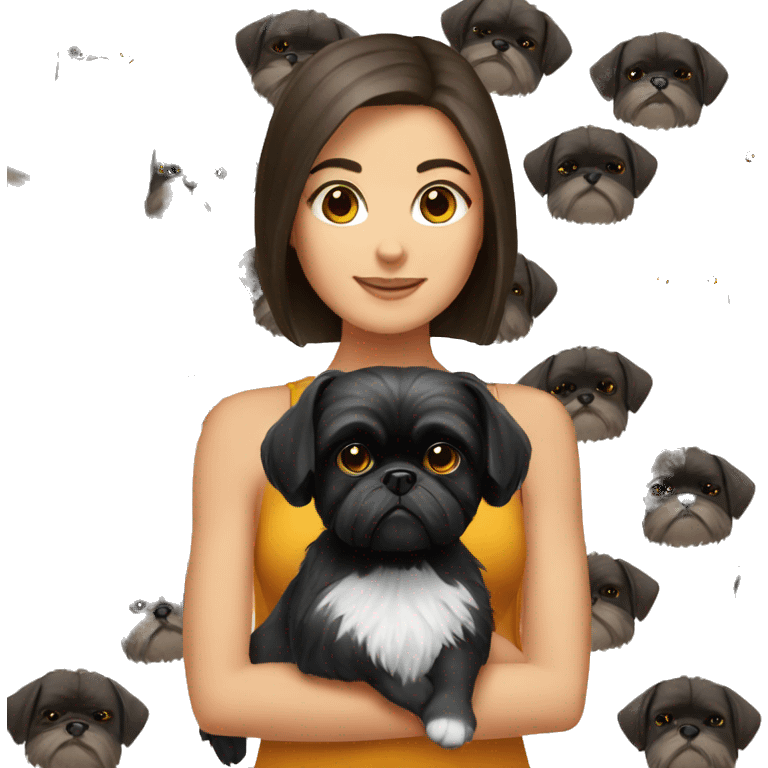 Brunette girl with black shihtzu dog emoji