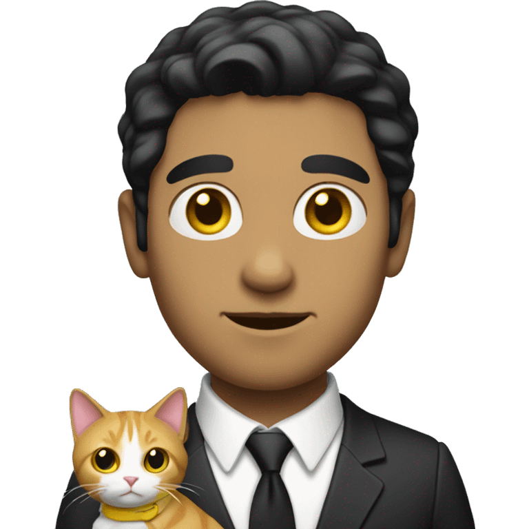 WHITE MAN WITH BLACK HAIR HOLDING A CAT WITH A YELLOW TIE emoji