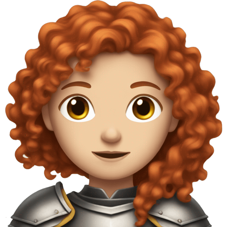 a white girl with long red curly hair and freckles, wearing armor emoji