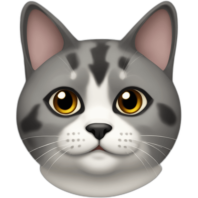 senior chubby diluted calico cat, grey chin, black nose, grey ears, grey and white emoji