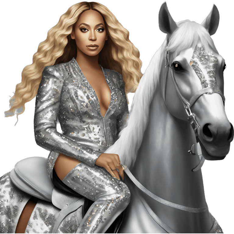 beyonce wearing silver crystal leopard riding silver sparkly horse renaissance album cover emoji