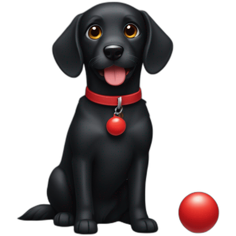 Black dog with a red toy emoji