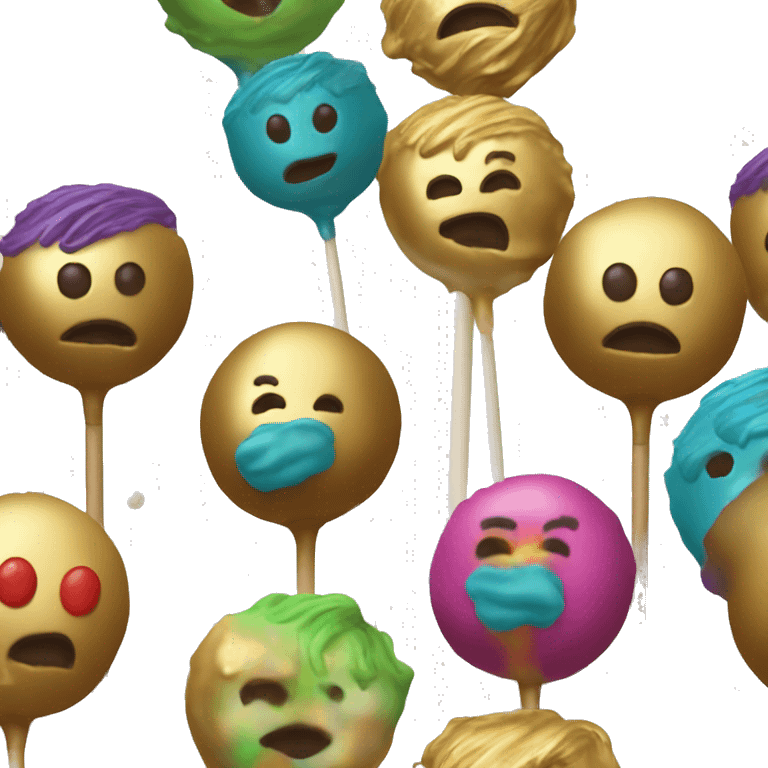 Realistic metallic gold and colorful cake pops emoji