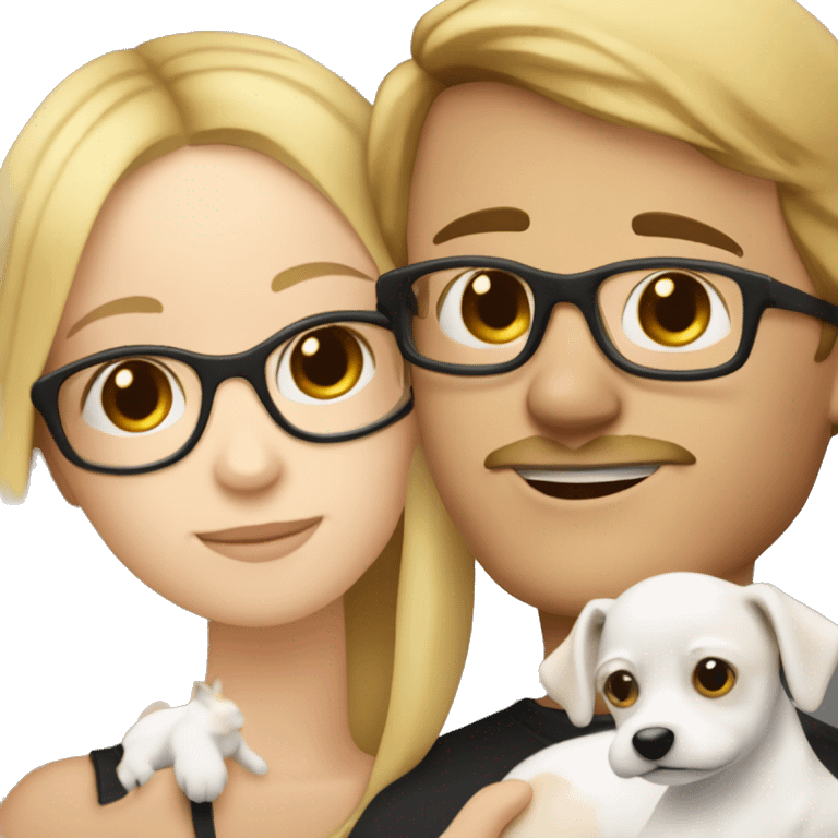  blonde girl without glasses and a white boy with glasses, a little Beard and moustache, both cuddling a jack Russell emoji