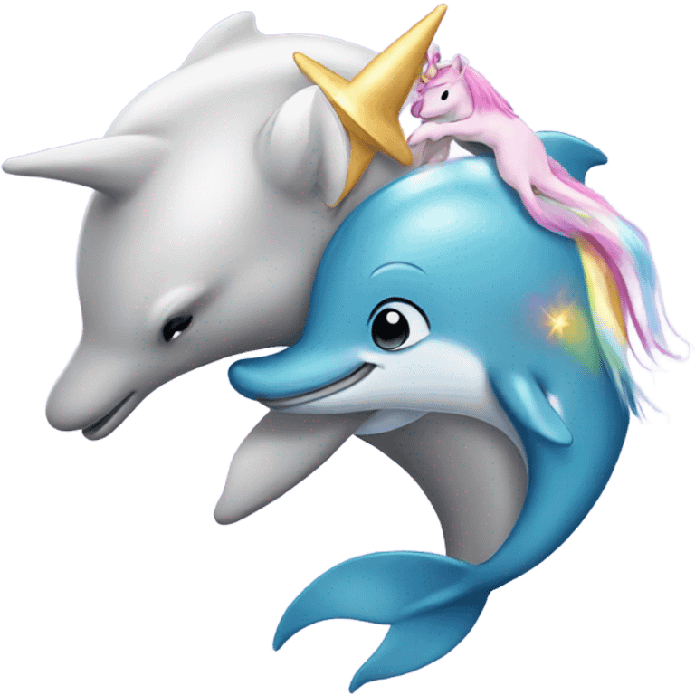 Dolphin hugging a unicorn emoji