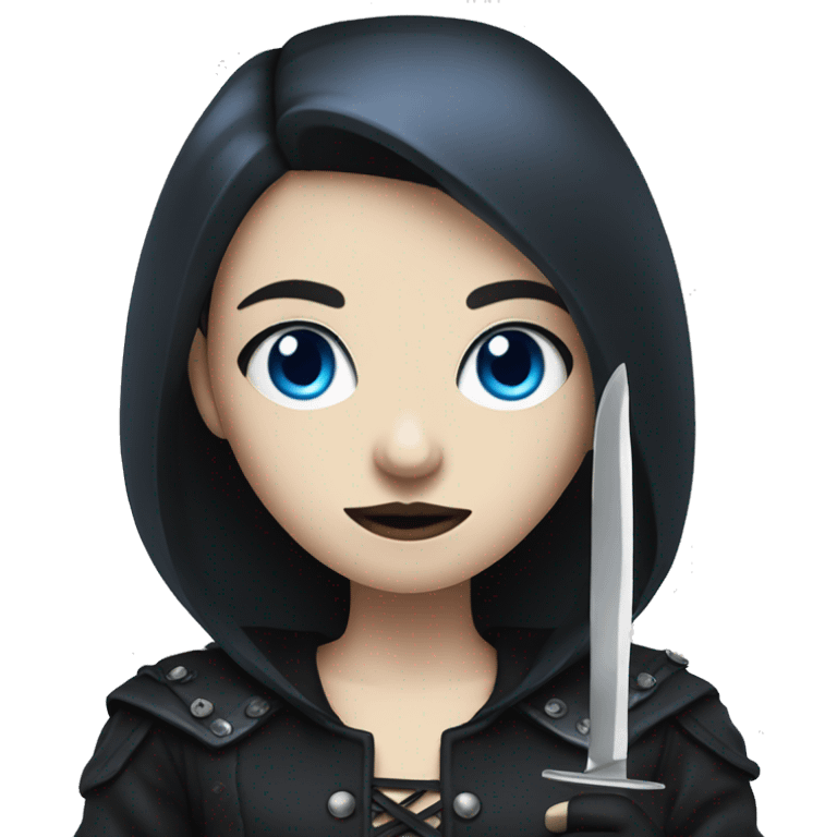 goth girl with blue eyes holding knife emoji