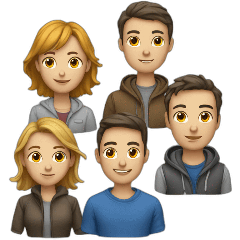 Five programmers, four male and one female emoji