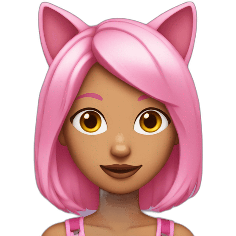 Cat girl with tan skin, pink eyes, pink hair and cat ears emoji