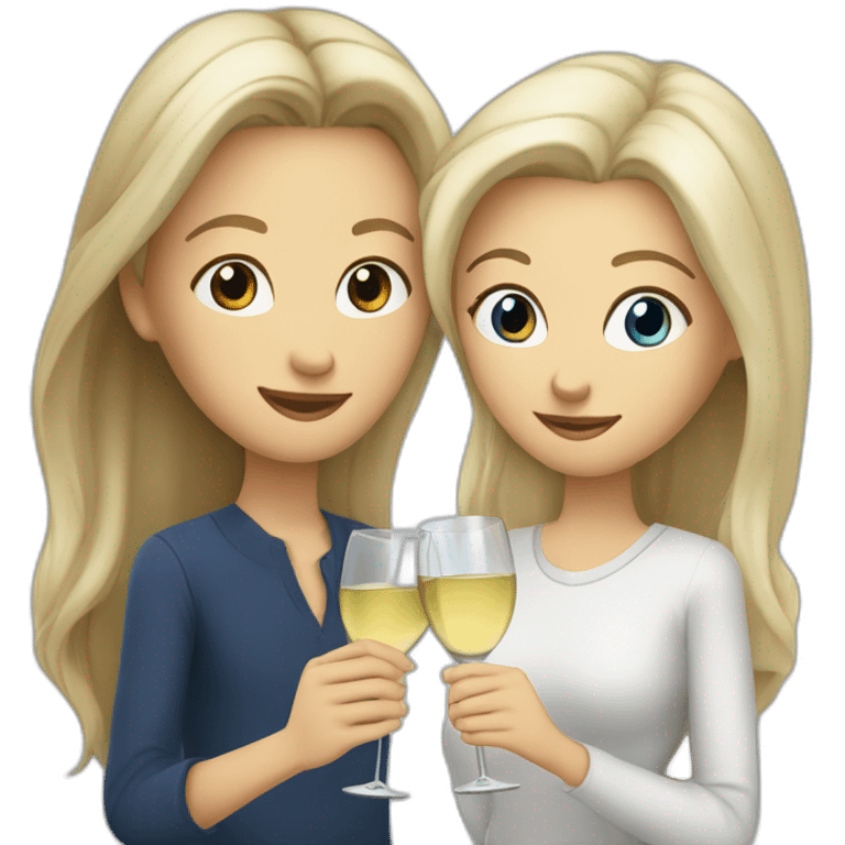 A white female with brown eyes and blond medium long hair and a white male with blue eyes and grey hair, they toast to each other with a glass of white wine. emoji