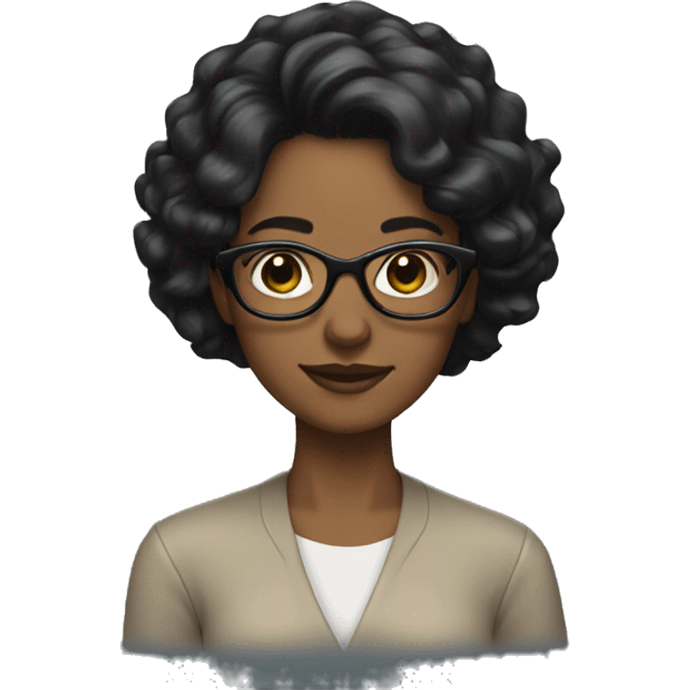 woman, long less wavy black hair, glasses emoji