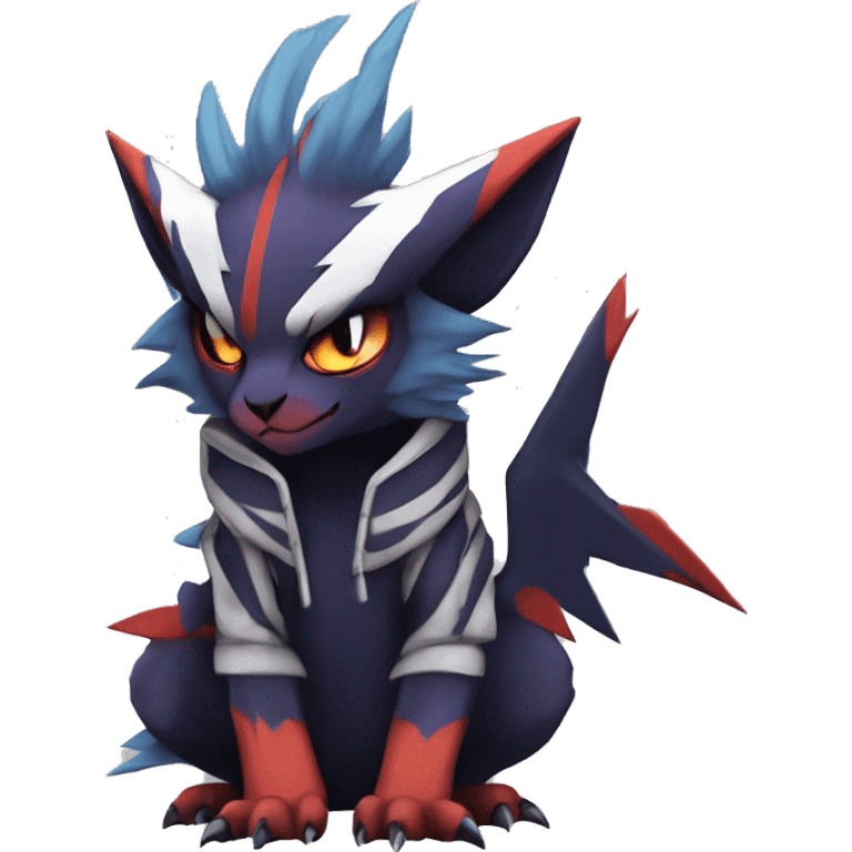 Cool Anthro Dark Absol-Noivern-Quilava-Litten-Pokémon with edgy stripes hoodie spiked collar punk Full Body emoji