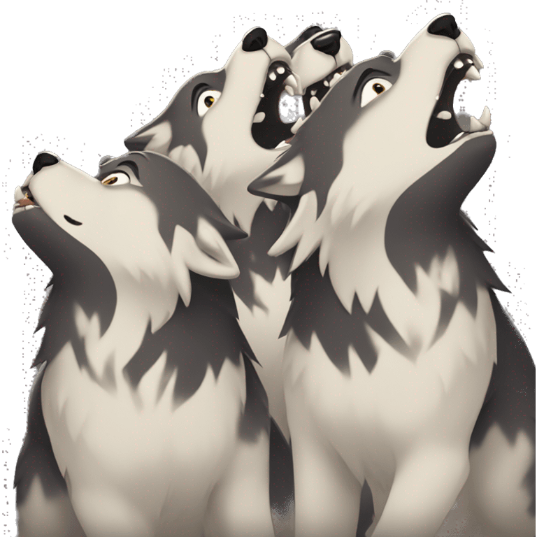 3 wolfs howling together. emoji