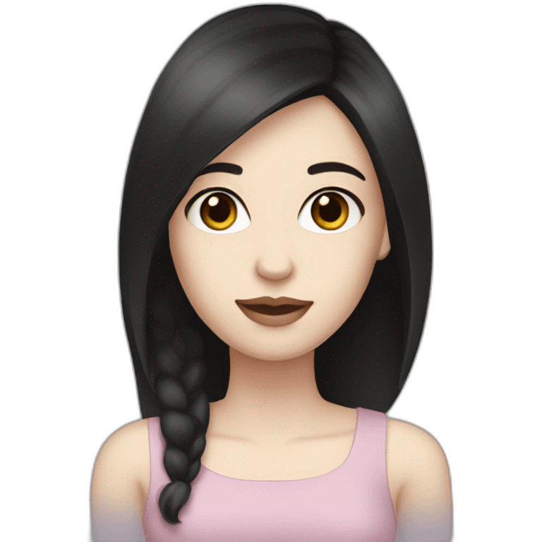 Woman, pale skin, dark straight hair, big black eyes emoji