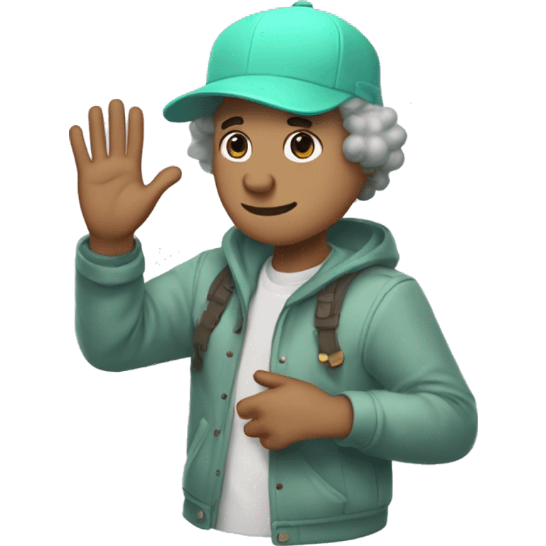 Bob from the Fall Guys, mint-colored, with a koala cap on his head, bougie-colored, waves his hand. emoji