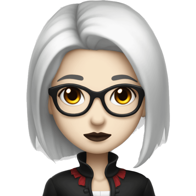 Lovely Vampire girl with white skin and glasses and black hair and black eyes  emoji