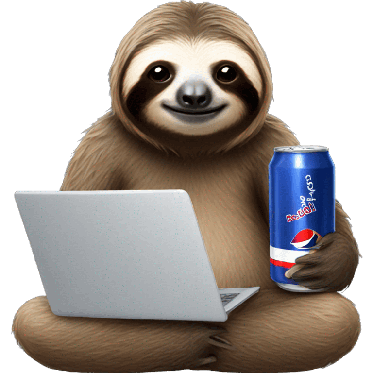 sloth with RedBull can and laptop emoji