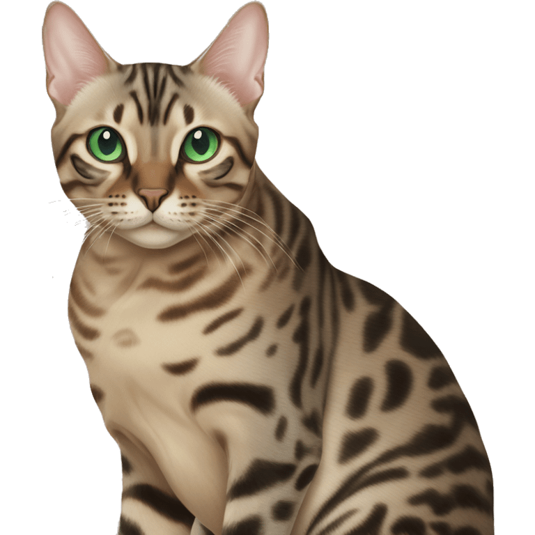 Seal Bengal cat with Blue eyes + charcoal Sepia bengal cat with Green eyes sitting  emoji