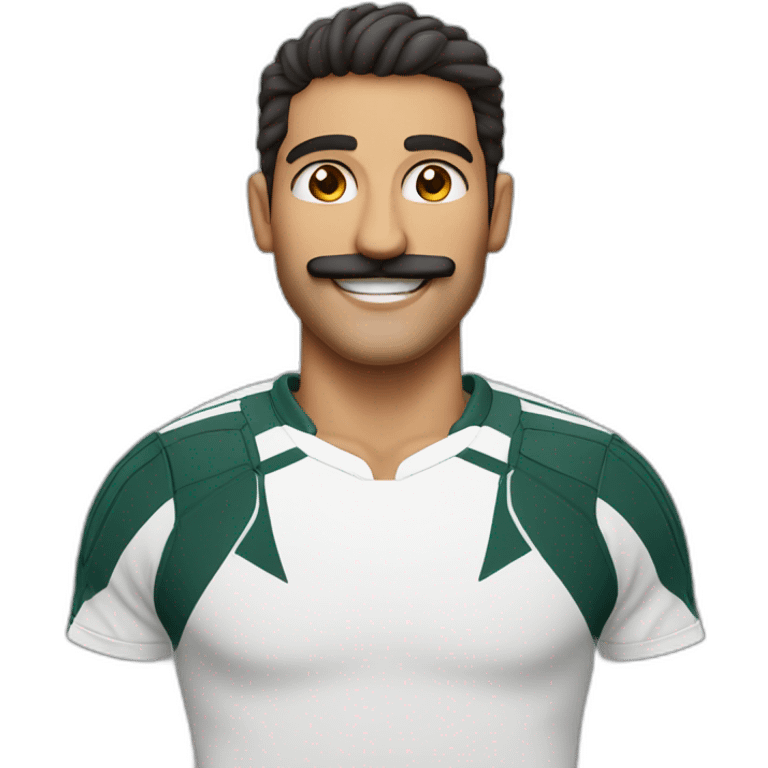 athletic middle eastern guy with a big smile and a mustache emoji