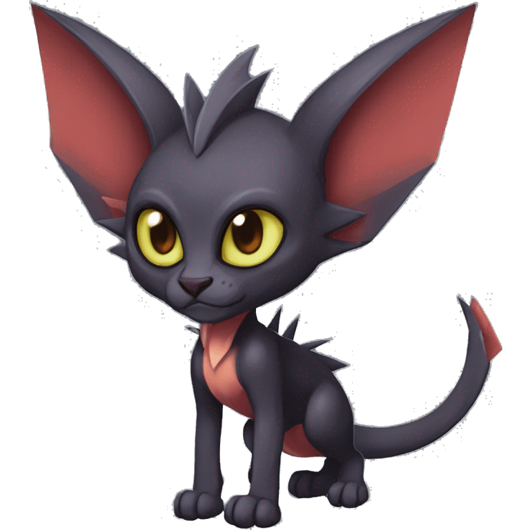 Black cool vampiric Noivern-Litten-Sphynx-Lykoi-Caracal-Fakemon with big bat ears full-body emoji