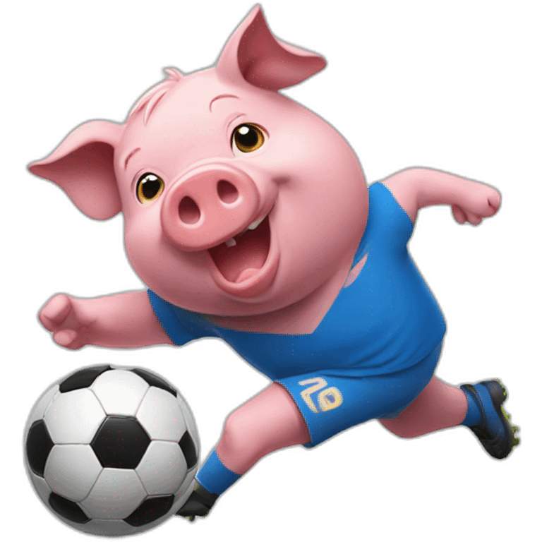 pig with blue shirt kicking a soccer ball emoji