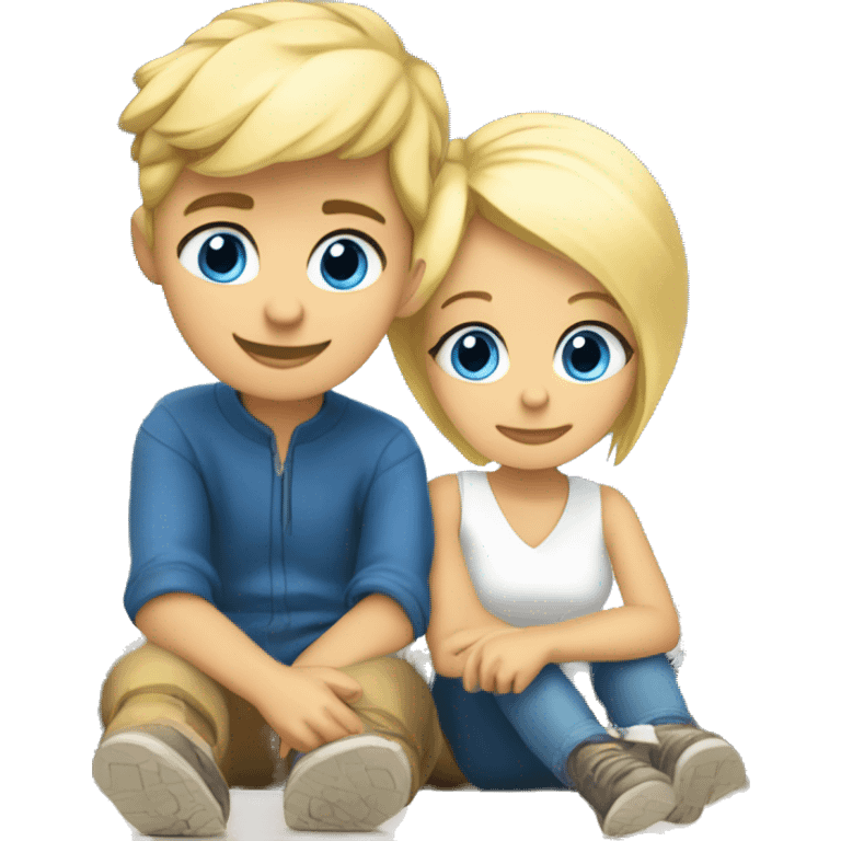 blonde blue eyed boy and blonde blue eyed girl sitting under Eiffel Tower emoji