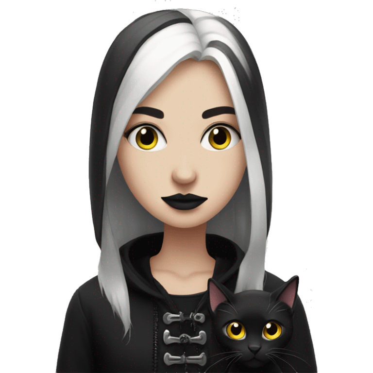 Goth girl with black cat emoji