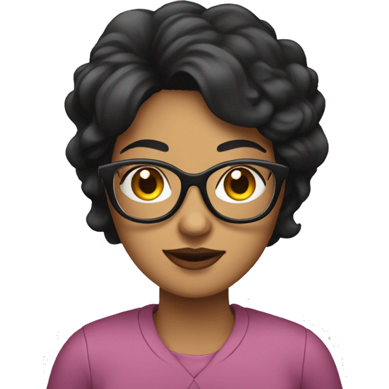 Design an emoji of a woman with black hair and glasses.  emoji