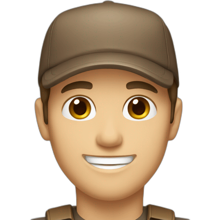 caucasian, male, brown hair, brown eyes, cap, smiling emoji