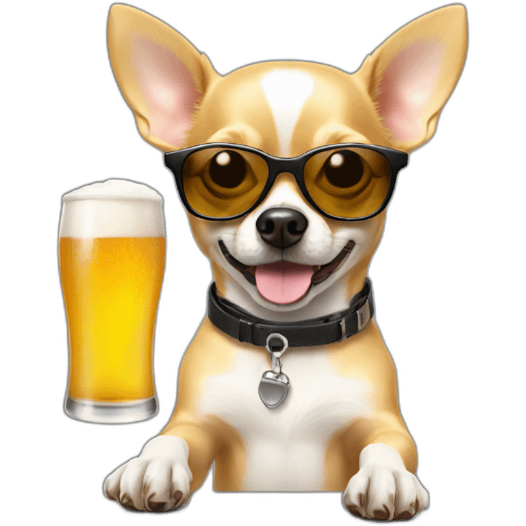 withe chihuahua with sunglasses taking a beer emoji