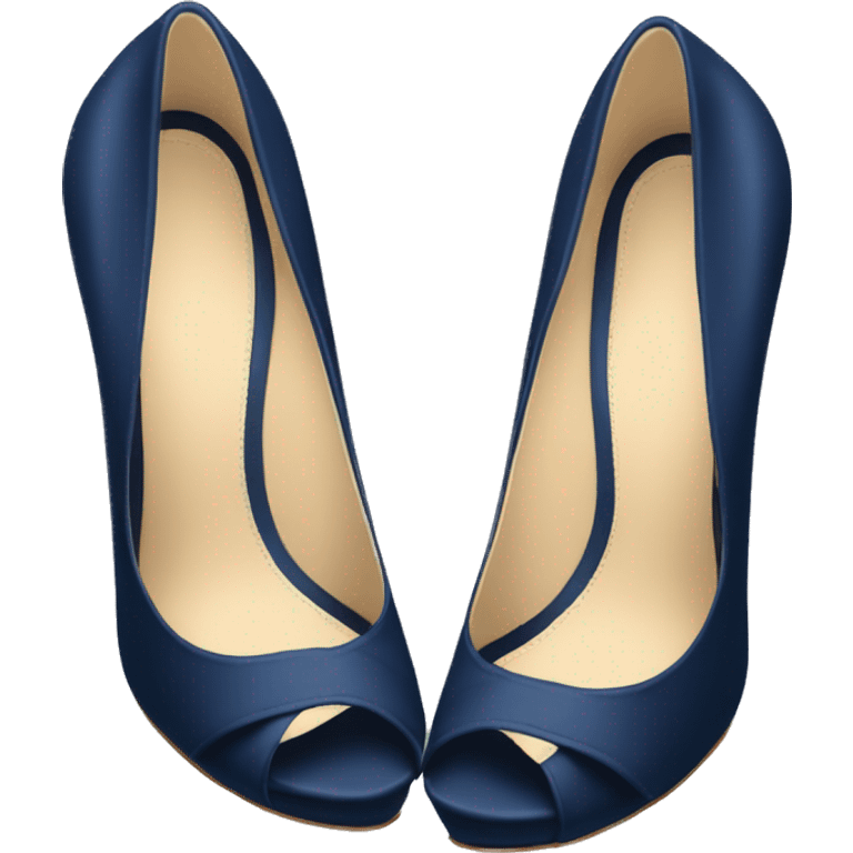 Hyper Realistic isolated top view of a pair of navy blue cross over peep toe high heel shoes. emoji