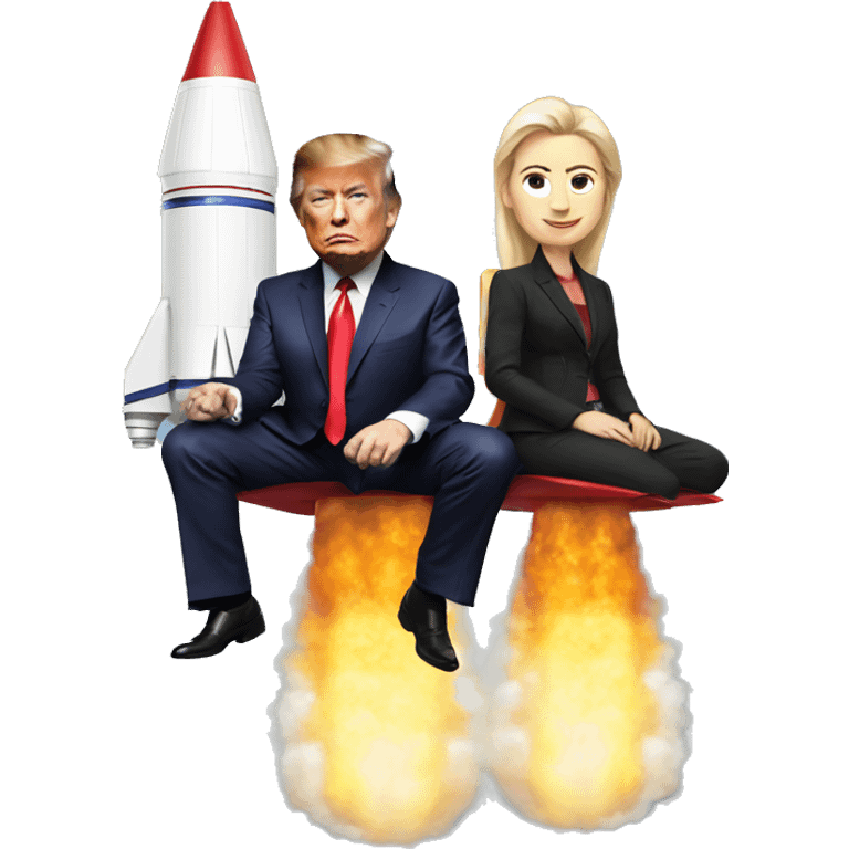 trump and ELon sitting on rocket  emoji